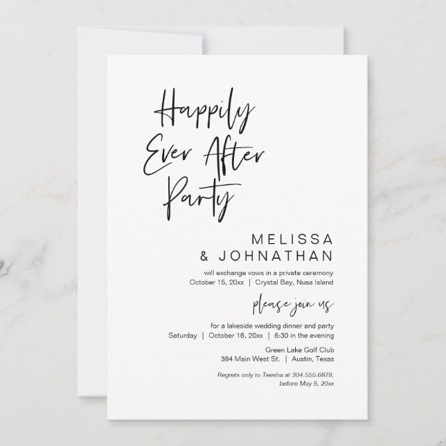Happily Ever After Party, Wedding Elopement Invitation (Front)