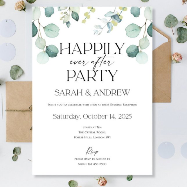 Happily Ever After Party Wedding Eucalyptus Green Invitation (Creator Uploaded)