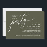Happily Ever After Party Wedding Reception Dinner Invitation<br><div class="desc">Mark the beginning of your forever with elegance using our modern contemporary rustic olive green theme wedding elopement celebration invitation card, "Happily Ever After Party". Perfect for couples extending their joyous occasion, this invitation exudes sophistication with a hint of playfulness, setting the stage for a memorable event. Adorned with a...</div>