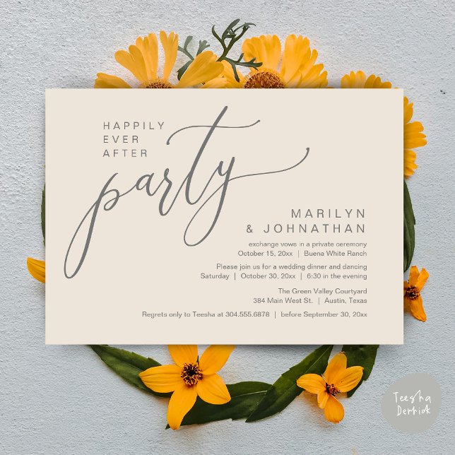Happily Ever After Party Wedding Reception Dinner Invitation (Happily Ever After Party Modern Romantic Wedding Reception Dinner Invitation Card PDF Cream Grey)