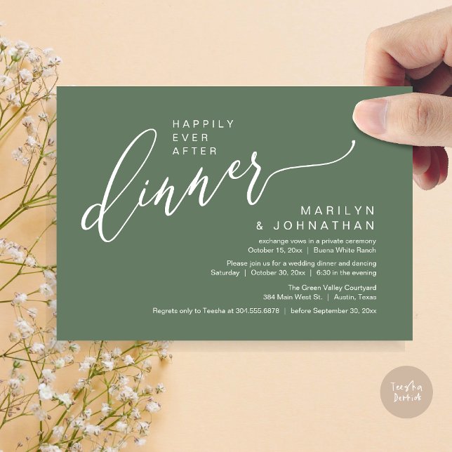 Happily Ever After Party Wedding Reception Dinner Invitation (Happily Ever After Party Modern Romantic Wedding Reception Dinner Invitation Card PDF Sage Green)