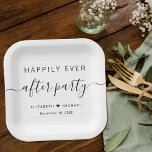 Happily Ever After Party Wedding Reception Paper Plate<br><div class="desc">Chic paper plates for your wedding reception and other post-wedding celebrations that feature "Happily Ever After Party" in simple modern typography and an elegant script with swashes,  your first names joined by a heart and your reception date.</div>
