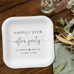Happily Ever After Party Wedding Reception Paper Plate<br><div class="desc">Elegant paper plates for your wedding reception and other post-wedding celebrations that feature "Happily Ever After Party" in simple modern typography and a stylish script with swashes,  your first names joined together by a heart and your reception date.</div>