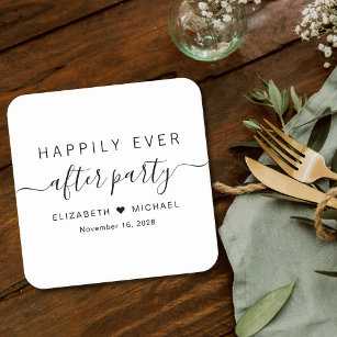 Happily Ever After Party Wedding Reception Square Paper Coaster