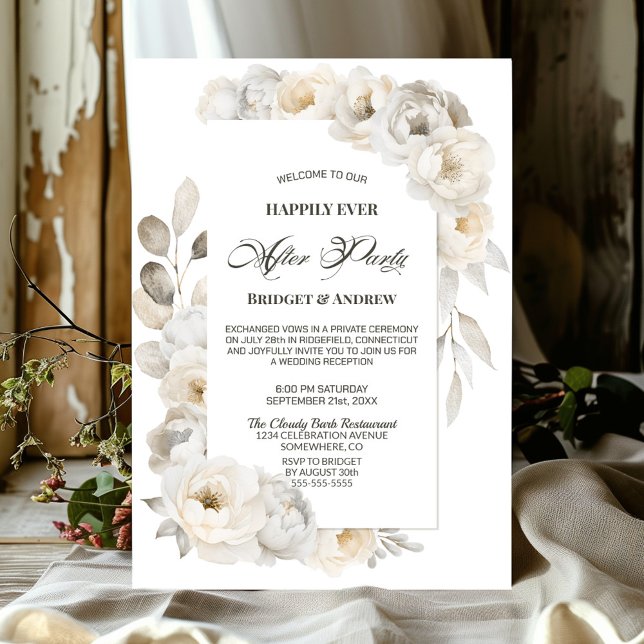 Happily Ever After Party White Floral Reception Invitation (Creator Uploaded)