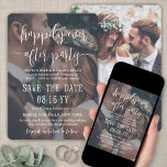 Happily Ever After Party White Text Photo Wedding Save The Date<br><div class="desc">Announce the joyful news of your upcoming reception-only wedding celebration with unique custom photo overlay "Happily Ever After Party" save the date invitations. All wording is simple to personalise for a vow renewal ceremony, sequel wedding, 1st anniversary, or post-elopement party. Include the marriage date, location, website, or any other important...</div>