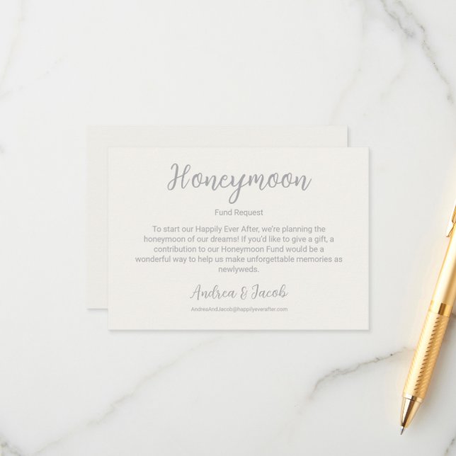 Happily Ever After Pearl Silver Honeymoon Fund Enclosure Card (Front/Back In Situ)