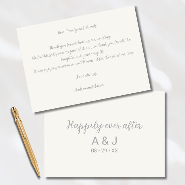 Happily Ever After Pearl White Silver Monogrammed Thank You Card (Creator Uploaded)