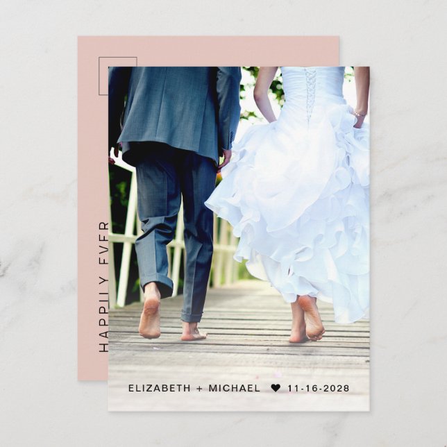 Happily Ever After Photo Blush Reception Invitation Postcard (Front/Back)