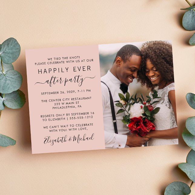 Happily Ever After Photo Blush Wedding Reception Invitation (Creator Uploaded)
