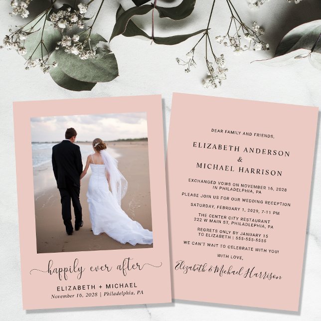 Happily Ever After Photo Blush Wedding Reception Invitation (Creator Uploaded)