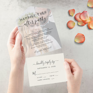 Happily Ever After Photo Cream Wedding Reception All In One Invitation