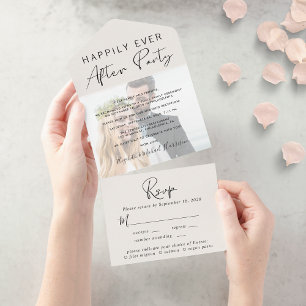 Happily Ever After Photo Cream Wedding Reception All In One Invitation