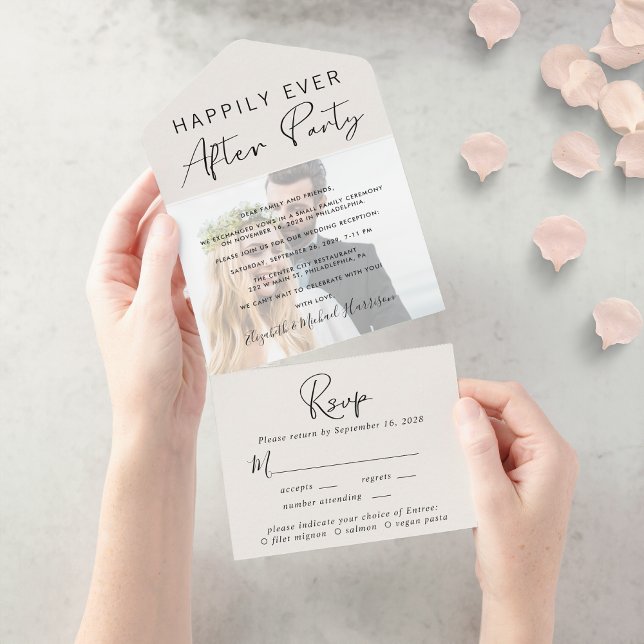 Happily Ever After Photo Cream Wedding Reception All In One Invitation (Creator Uploaded)