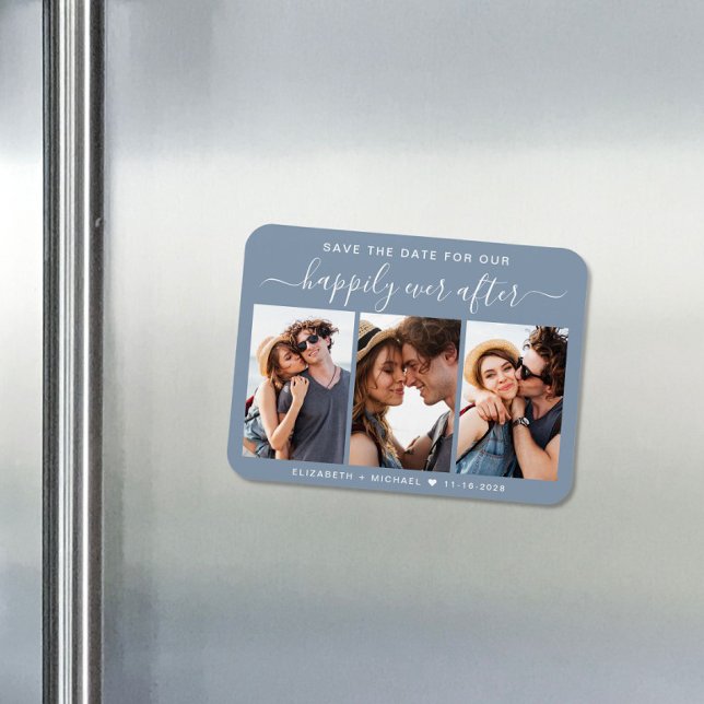 Happily Ever After Photo Dusty Blue Save The Date Magnet (Creator Uploaded)