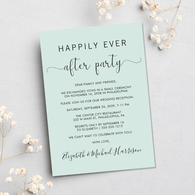 Happily Ever After Photo Mint Wedding Reception Invitation (Your love story deserves a grand celebration!)