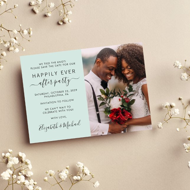 Happily Ever After Photo Mint Wedding Reception Save The Date (Creator Uploaded)