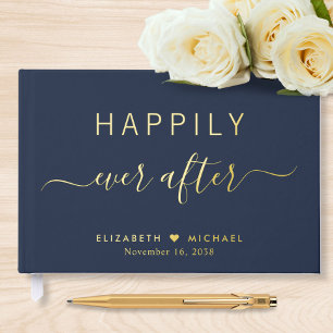 Happily Ever After Photo Navy Blue Wedding Guest Book