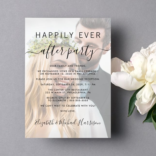 Happily Ever After Photo Overlay Wedding Reception Invitation (An chic Happily Ever After Party Invitation to set the tone for an unforgettable event)
