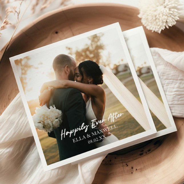 Happily Ever After Photo Picture Wedding Napkin (Creator Uploaded)