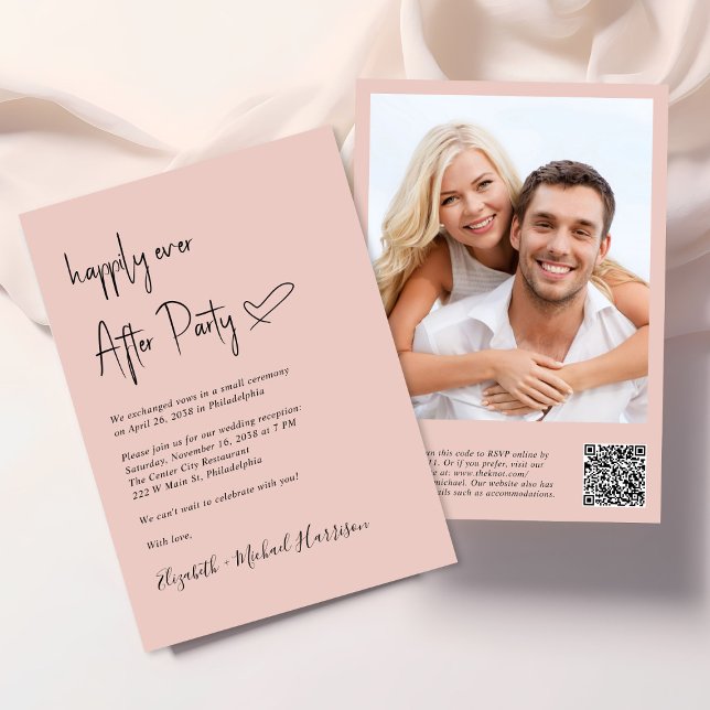 Happily Ever After Photo QR Code Wedding Reception Invitation (An chic Happily Ever After Party all-in-one invitation for your wedding celebration)