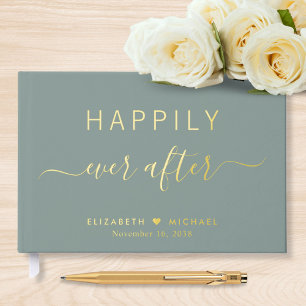 Happily Ever After Photo Sage Green Wedding Guest Book