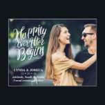 Happily Ever After Photo Save The Date Postcard<br><div class="desc">Looking for a calligraphy overlay for your save the date postcard? This design might be what you are looking for. It features a "happily ever after begins" calligraphy overlay on the left hand side of the postcard. The overlay could be moved if need be. The back of the postcard is...</div>