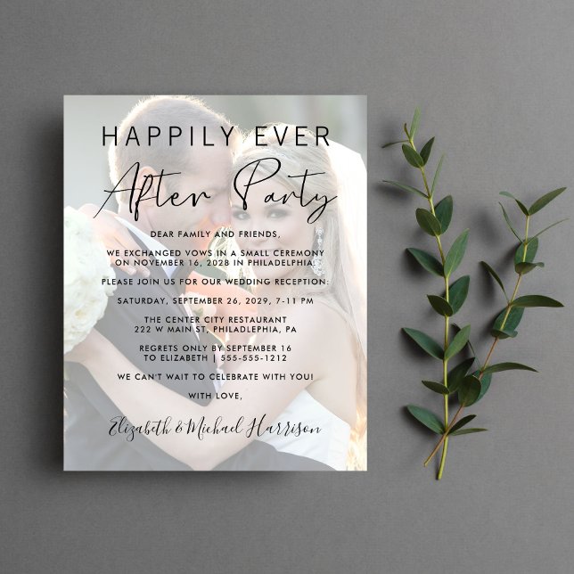 Happily Ever After Photo Wedding Reception Invite (A stylish photo overlay invitation for a reception to celebrate your elopement or private wedding)