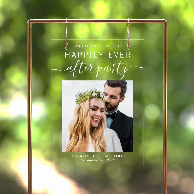Happily Ever After Photo Wedding Reception Welcome Acrylic Sign (Creator Uploaded)