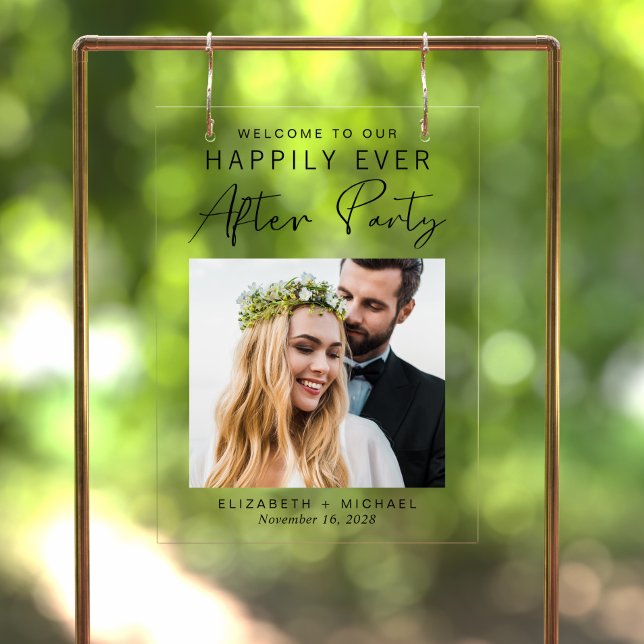 Happily Ever After Photo Wedding Reception Welcome Acrylic Sign (Creator Uploaded)