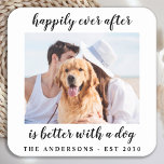Happily Ever After Photo Wedding Square Paper Coaster<br><div class="desc">Happily Ever After Is Better With A Dog! Add the finishing touch to your wedding with these cute custom photo coasters . Perfect for your wedding after party and reception, and as wedding favour coasters for your guests. Customise these photo wedding coasters with your favourite wedding photo, dog of honours...</div>