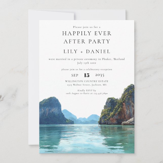 Happily Ever After Phuket Thailand Wedding Invitation (Front)