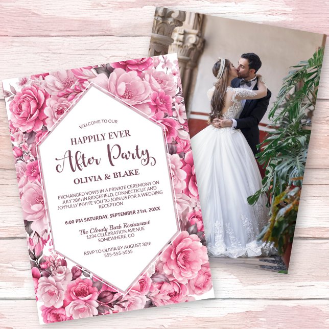 Happily Ever After Pink Floral Wedding Reception Invitation (Creator Uploaded)