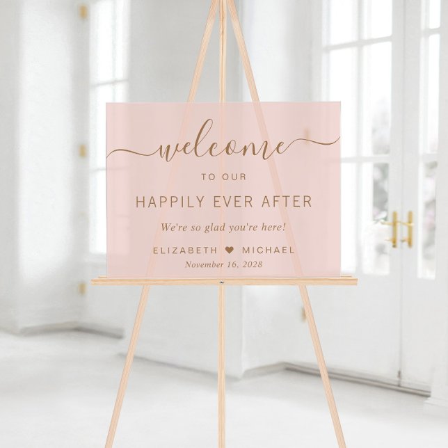 Happily Ever After Pink Gold Wedding Welcome Acrylic Sign (Creator Uploaded)