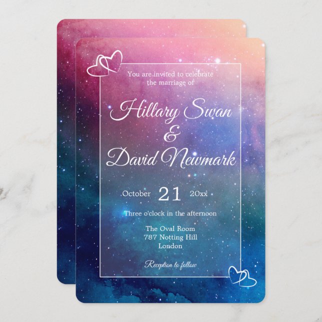 Happily Ever After Pink Nebula Wedding Invitation (Front/Back)