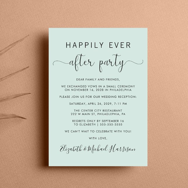 Happily Ever After QR Code Mint Wedding Reception Invitation (From private vows to a grand party - invite family and friends to celebrate your marriage!)