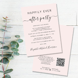 Happily Ever After QR Code Pink Wedding Reception Invitation