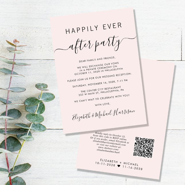 Happily Ever After QR Code Pink Wedding Reception Invitation (Creator Uploaded)