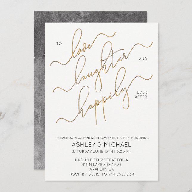 Happily Ever After Quote Gold Engagement Party Invitation (Front/Back)