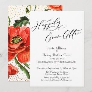 Happily Ever After Reception Poppies Gold Confetti Invitation
