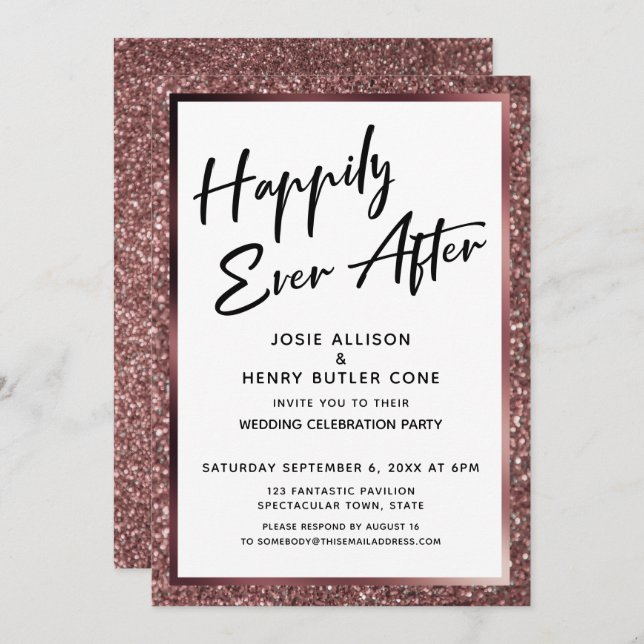 Happily Ever After Rose Gold Glitter Reception Invitation (Front/Back)