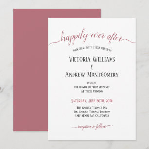 Happily Ever After Rose Gold Script Modern Wedding Invitation