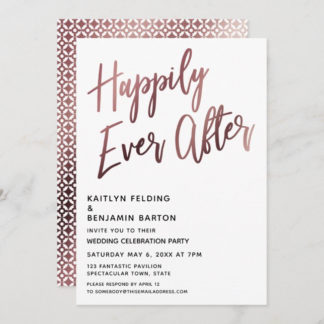 Happily Ever After Rose Gold Wedding Reception Invitation (Front/Back)