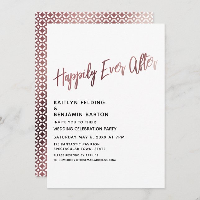 Happily Ever After Rose Gold Wedding Reception Invitation (Front/Back)