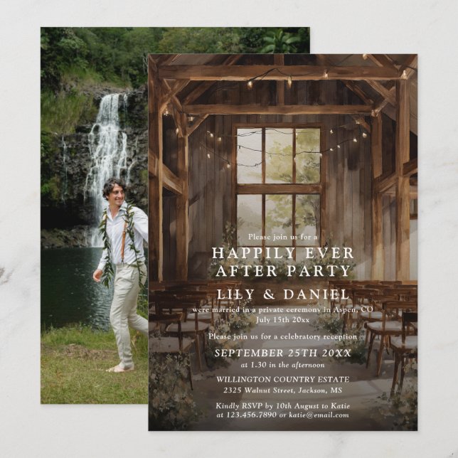 Happily Ever After Rustic Barn Wedding Photo Invitation (Front/Back)