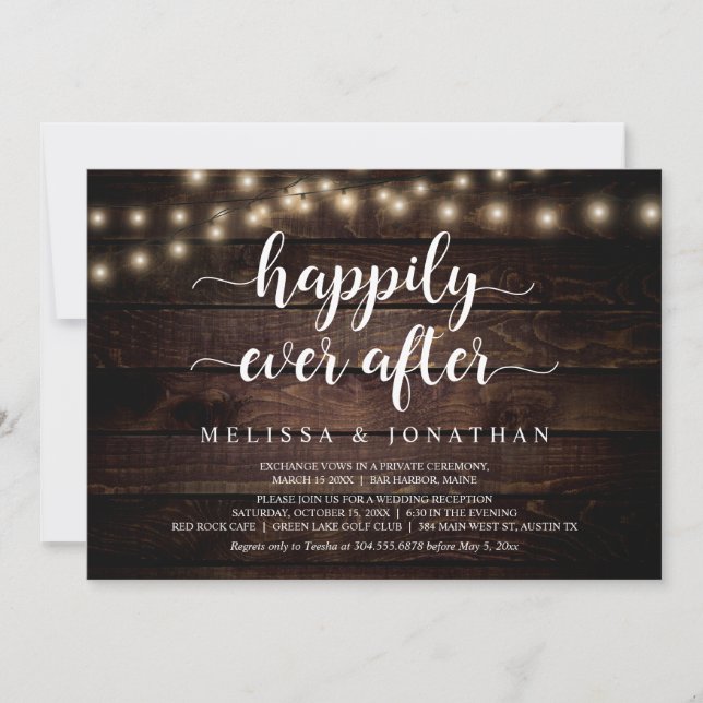 Happily Ever After, Rustic String Light, Elopement Invitation (Front)