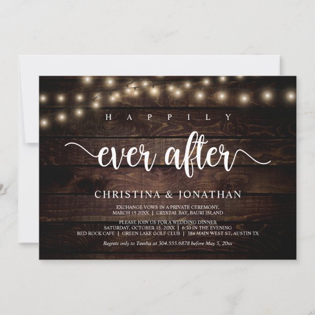 Happily ever after, Rustic Wedding Elopement Invitation (Front)