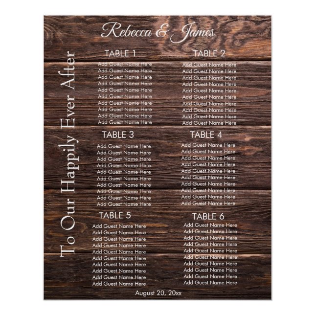 Happily Ever After Rustic Wedding Seating Chart   (Front)