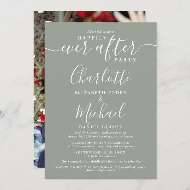 Happily Ever After Sage Green Wedding Photo Invita Invitation (Front/Back)
