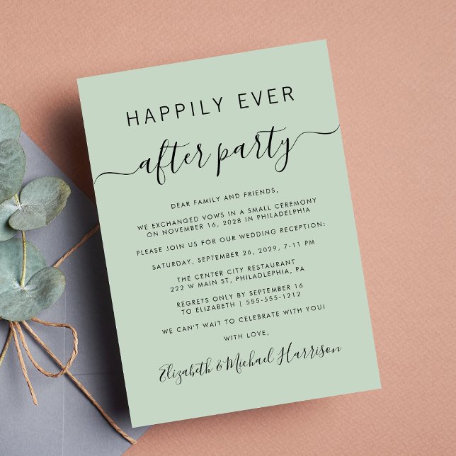 Happily Ever After Sage Green Wedding Reception Invitation (Creator Uploaded)